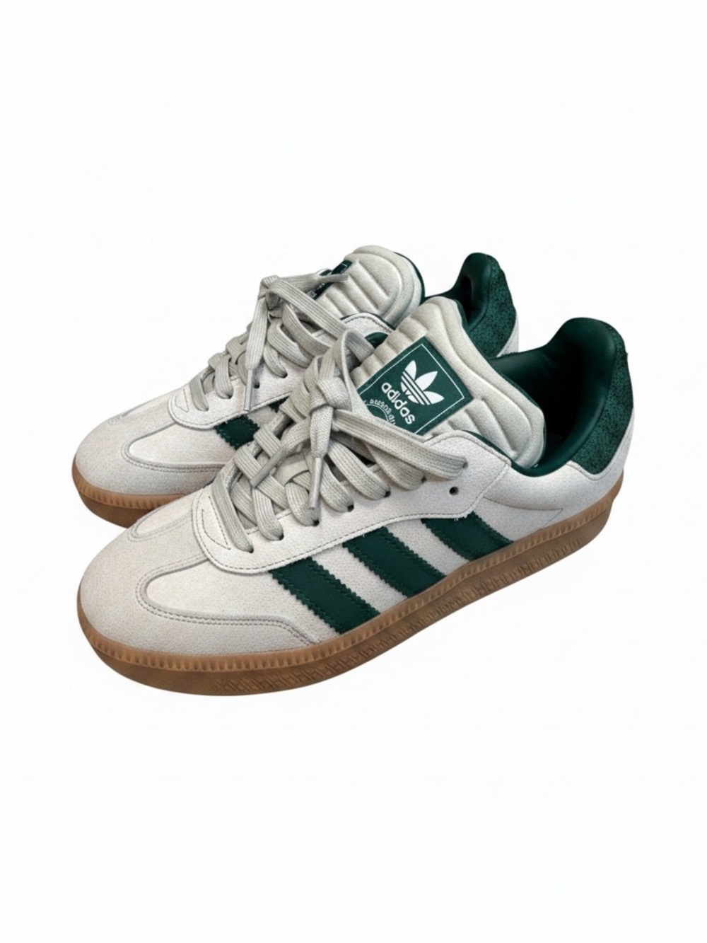 Adidas Samba Suede Sneakers in Off-White & Forest Green with Gum Sole